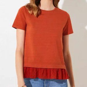 💖 2/$25 LOFT Ruffle Hem Mixed Media Tee in Spicy Caramel